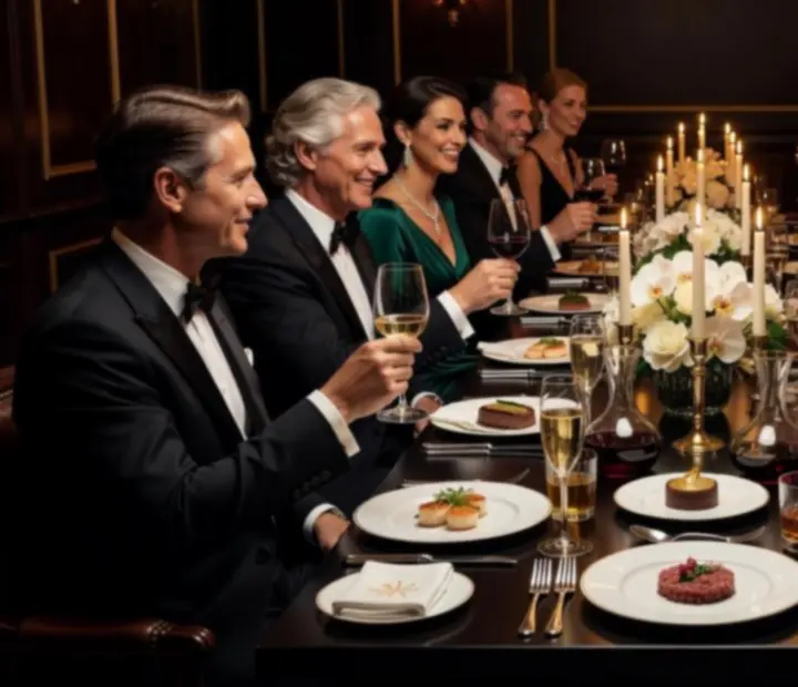 Hostia pri elegantne prestretých stoloch počas galavečera v Noble Gala