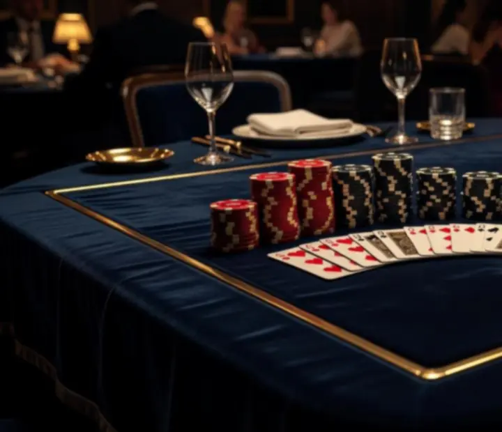 Elegantne pripravený pokerový stôl so žetónmi a kartami