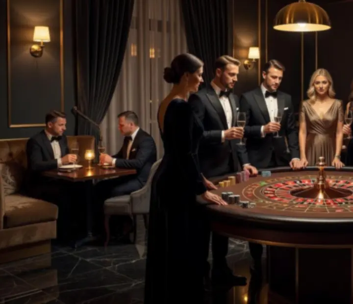 Ruletový stôl v noblesnej reštaurácii Noble Gala s večerným osvetlením